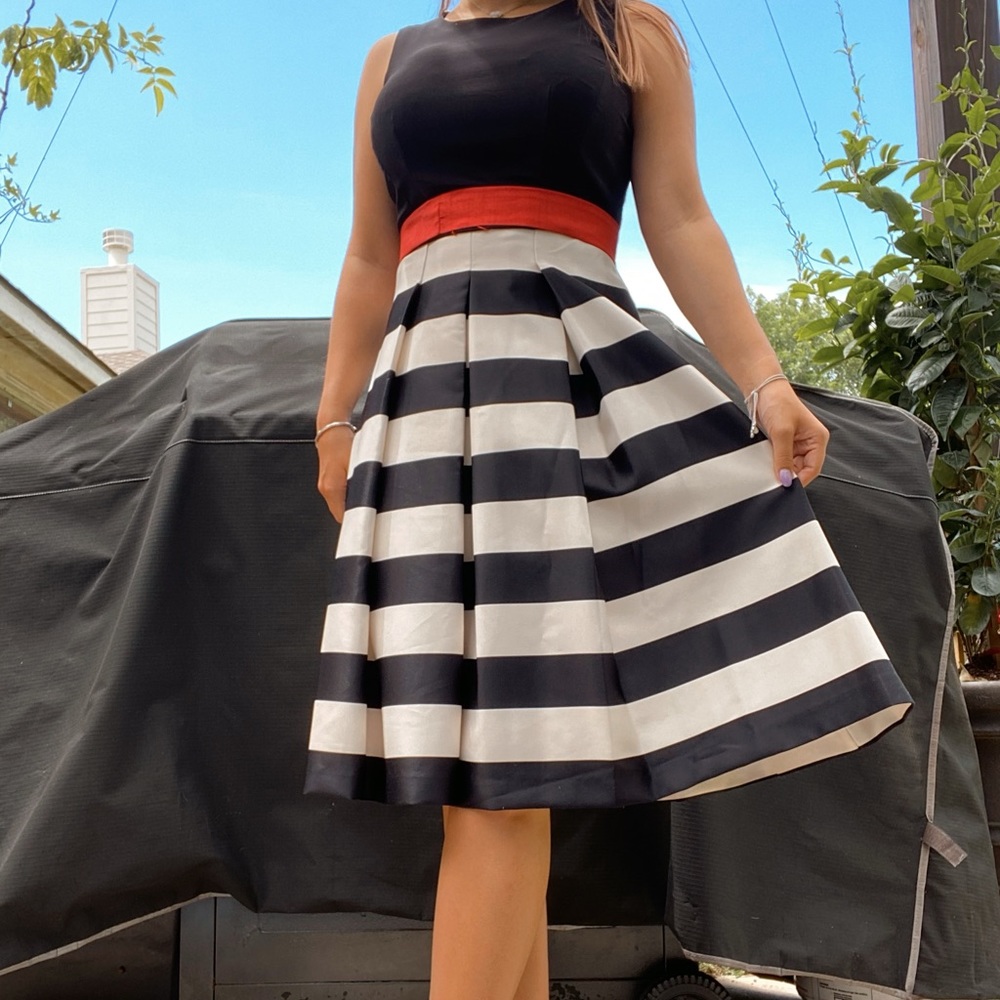 Black and white striped mid leg dress